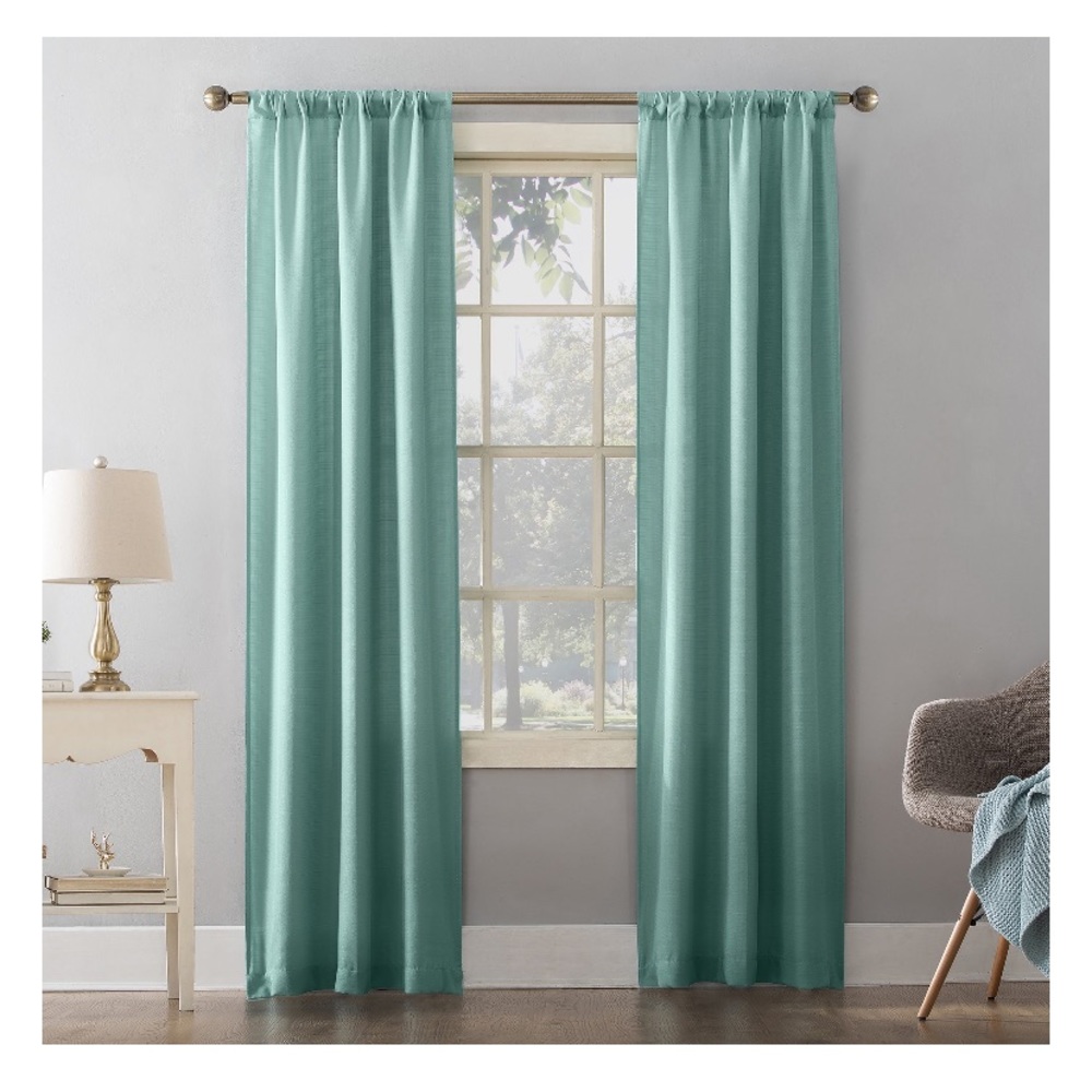 Teal Textured Solid Curtain Panel